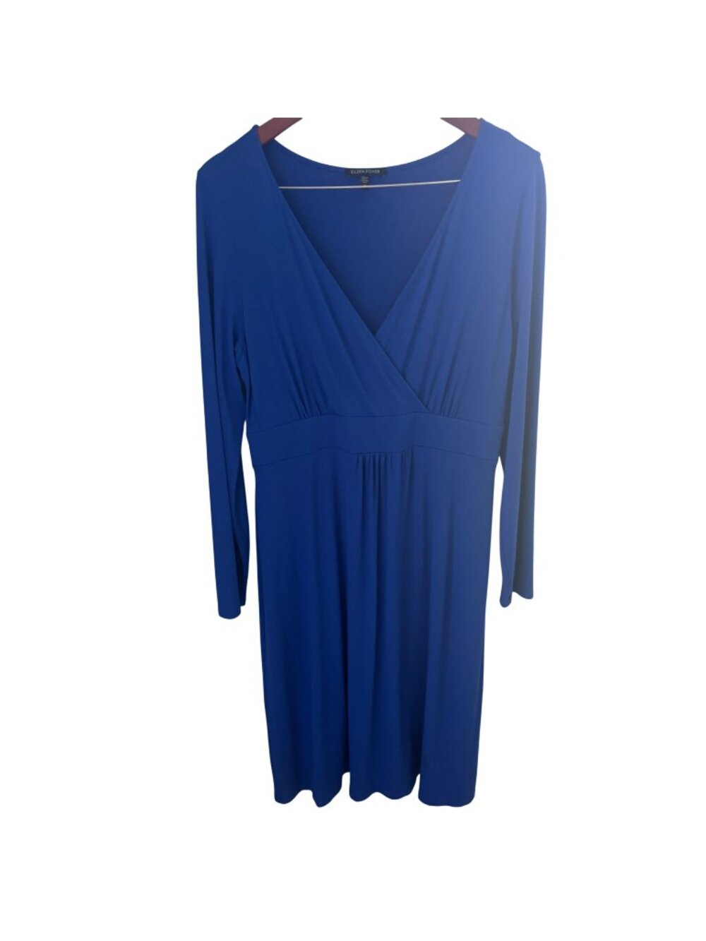 Eileen Fisher Faux Wrap Surplice Dress Stretch Jersey Cobalt Blue Sz Medium